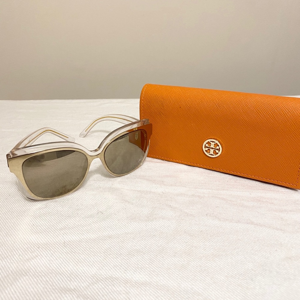 Tory Burch Gold Logo Sunglasses with Case.
